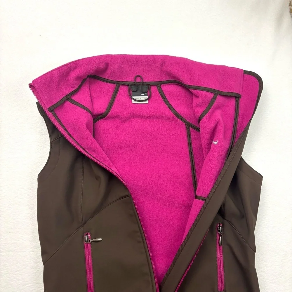 Nike Brown/Pink‎ Fleece Sleeveless Athletic Running Zipper Vest Sweatshirt (M)